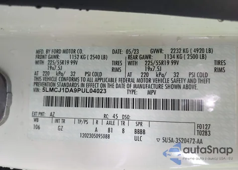 2023 Lincoln Corsair Standard из США, поврежденный, VIN 5LMCJ1DA9PUL04023